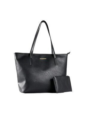 Vegan Leather Tote Purse Women Shoulder Handbag with Pouch Gold Hardware